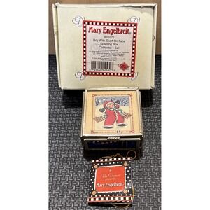 VTG Enesco Via Vermont Glass Trinket Box "Boy With Scarf On Face" | 1999